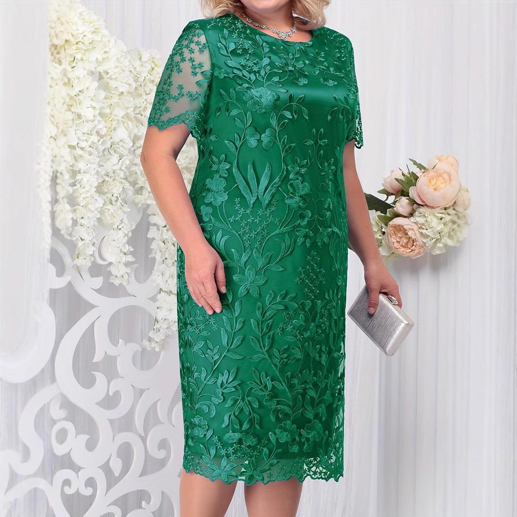 Sommerkleider in Übergröße für Hochzeitsgäste, Damen, kurzärmelig, Spitze, Blumenmuster, elegant, formelle Partykleider XXXL grün