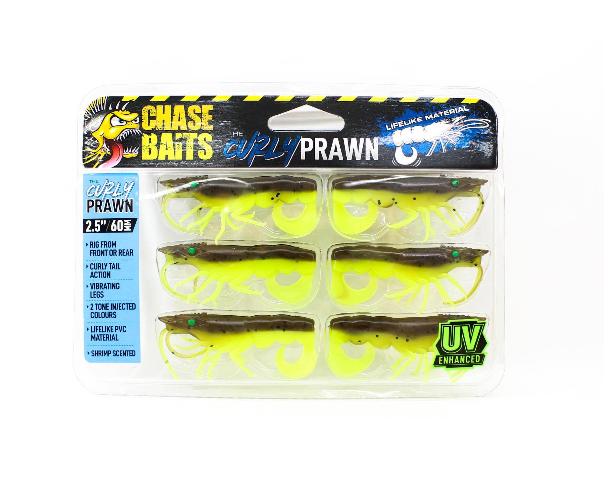 Chasebaits Curly Prawn 60 mm Sinkender Köder 6/Packung Lime Tiger (4440)