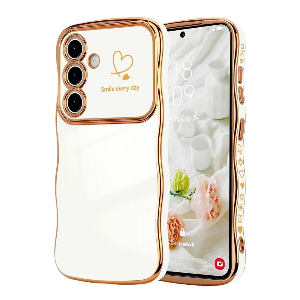 Wellen-Herzform Weiche Hülle Für Samsung Galaxy S25 S24 S23 S22 Ultra Plus S24FE A16 A56 A36 A55 A54 A15 A25 A26 A35 5G 4G Hülle For Samsung S23 FE weiß