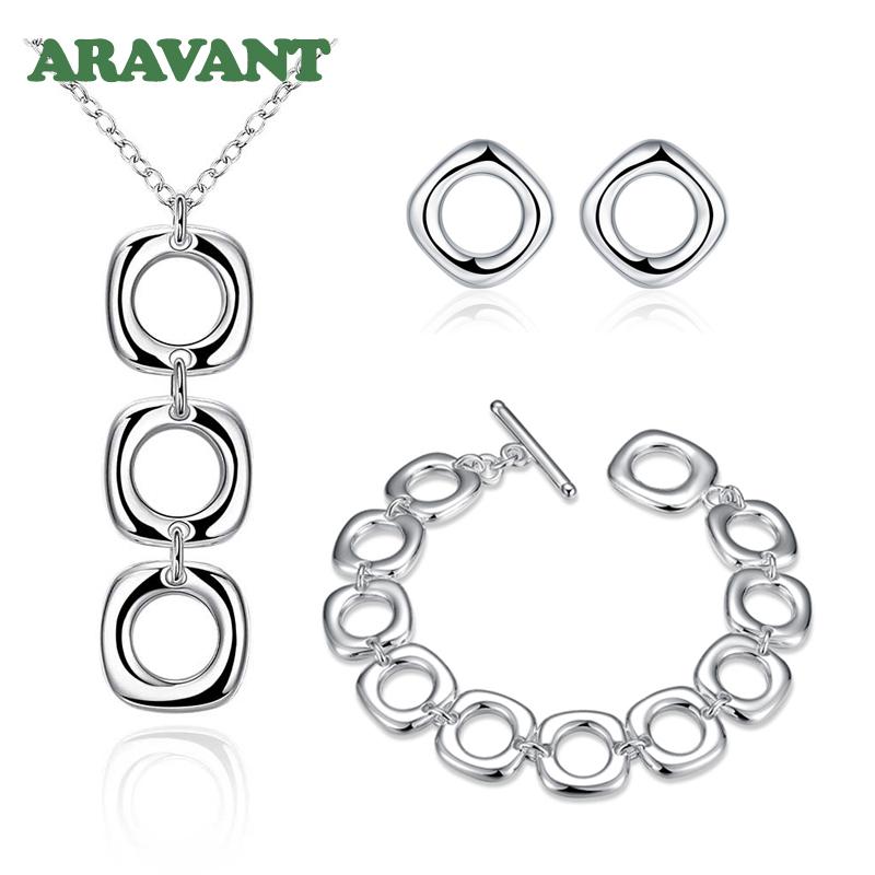 925 Silber Schmuck Sets Quadratische Halsketten Kette Armband Ohrring Für Frauen Mode Schmuck Set