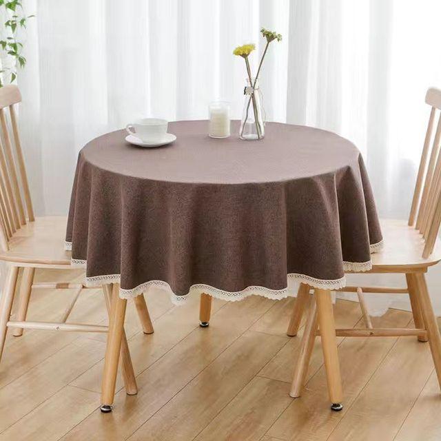 Einfarbige runde Tischdecke mit Spitze, Tischdecke aus Baumwollleinen, für Hochzeiten, Esszimmer, Teetisch, Dekoration Round Diameter 200cm dunkelbraune