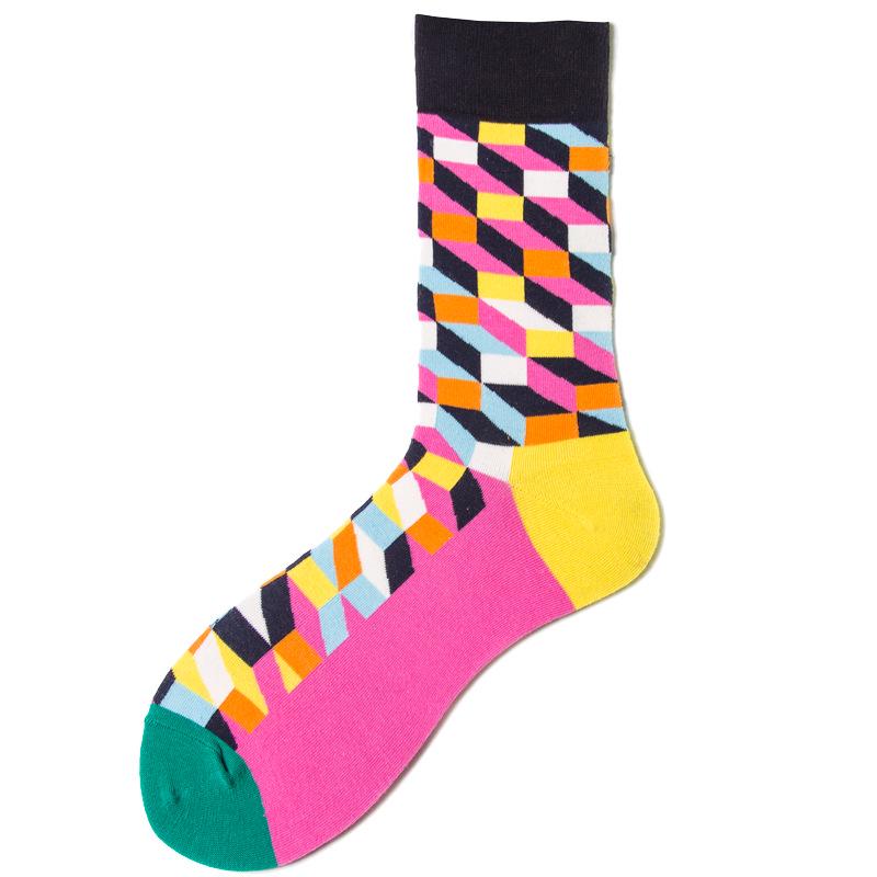 Männer Socken Mode Bunte Gitter Muster Business Crew Socken Baumwolle Socken Winter Warme Kleid Socken One size