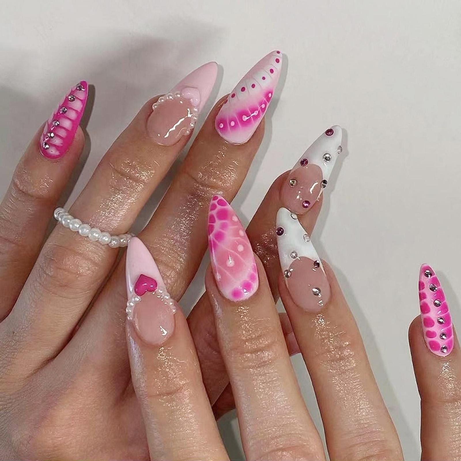 Mandel Aufklebenägel Falsche Nägel Glänzende Acryl Künstliche Nägel Aufklebenägel für Damen 24 Stück 12 Größen Klebe-Nägel