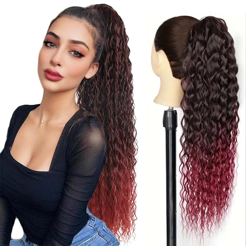LISI HAIR Synthetische Zopferweiterungen mit Zugband Lange Lockige Pferdeschwanz-Haarteile Für Frauen Tägliche Anwendung 65CM beige