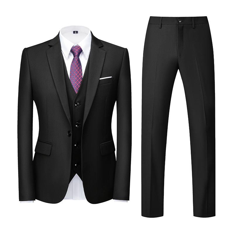 Formeller Anzug, 3-teiliges Set, Anzug für Herren, Business, Büro, Hochzeit, Party, Anzug, Blazer + Hose + Weste XL schwarz