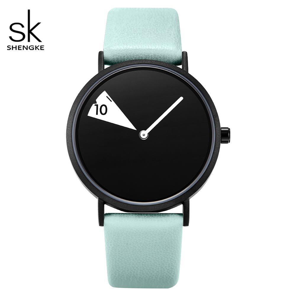 Shengke Heiße Verkäufe Kreative frauen Quarz Armbanduhren Damen Uhren Drehen Gelb Leder Band Uhr Geschenke für Freund grün