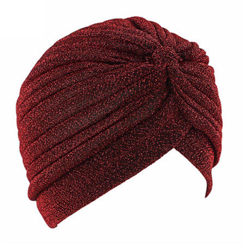 Damen Mode Kleidung Accessoires glänzende Mützen Geschenk Mädchen Turban elastische lässige Hüte wein rot