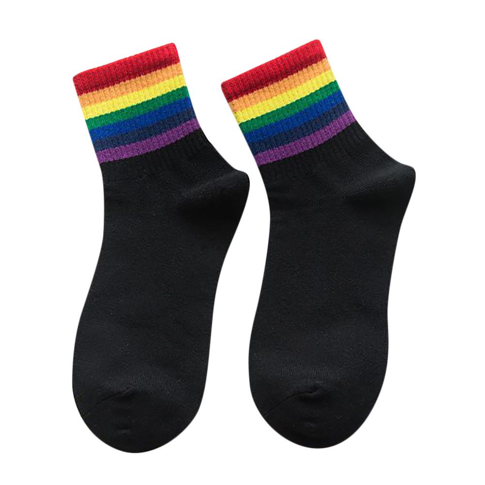 Winter Neue Unisex Baumwolle Regenbogen Gestreifte Socken Weihnachten Mode Warme Weihnachten schwarz