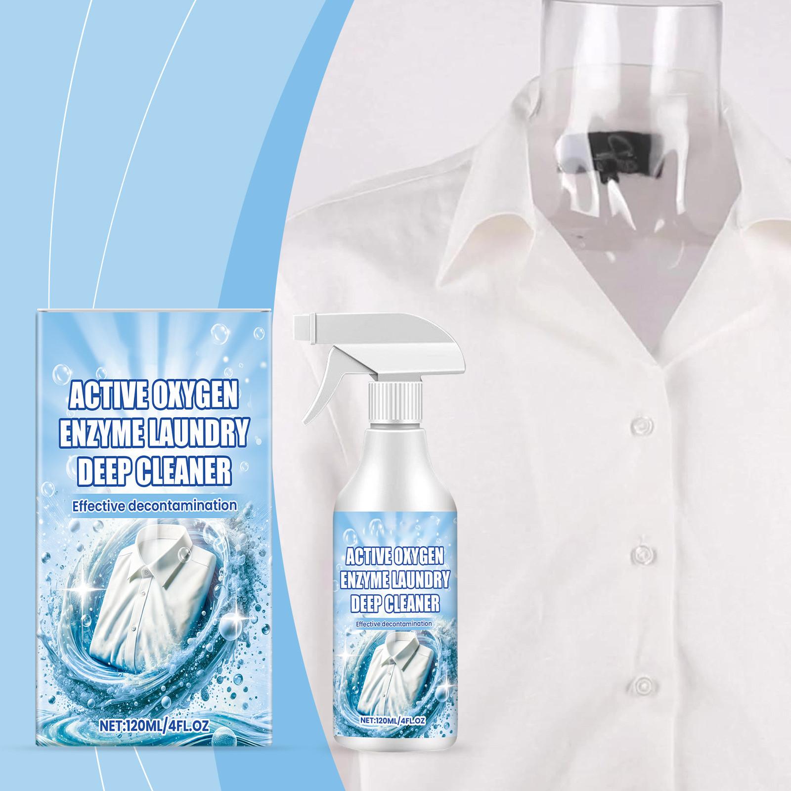 Aktivsauerstoff-Enzym-Wäsche-Tiefenreiniger-Spray, Fleckenentferner für Kleidung, Effektive Dekontamination, 120ml/4 fl oz One Size white