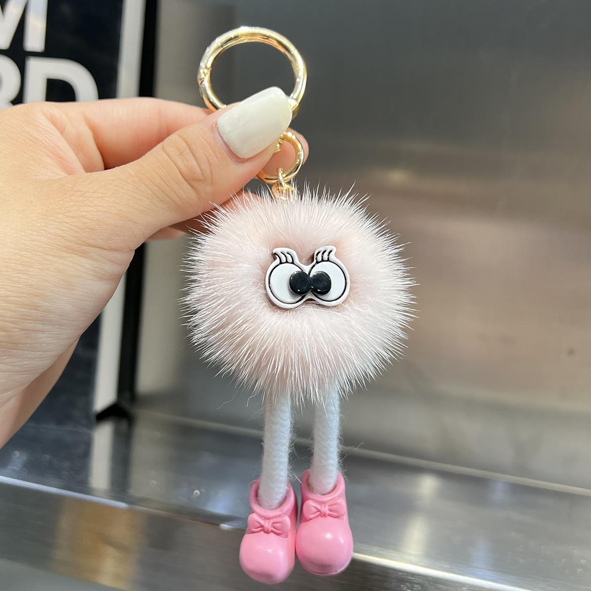 Süßer Echter Nerzfell Schlüsselanhänger Auto Schlüsselanhänger Tasche Anhänger Koreanischer Flauschiger Schulranzen Tasche Anhänger Junge und Mädchen Geschenk Rucksack Anhänger About 10cm white