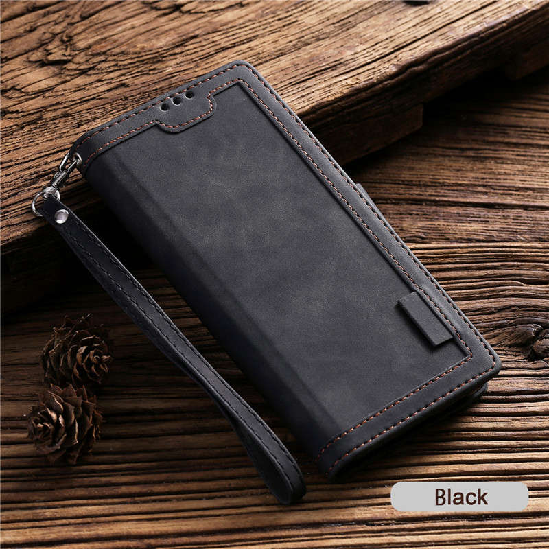 Leder-Flip-Wallet-Hülle für iPhone Samsung Xiaomi Redmi Huawei Handyhülle Huawei P30 Pro schwarz