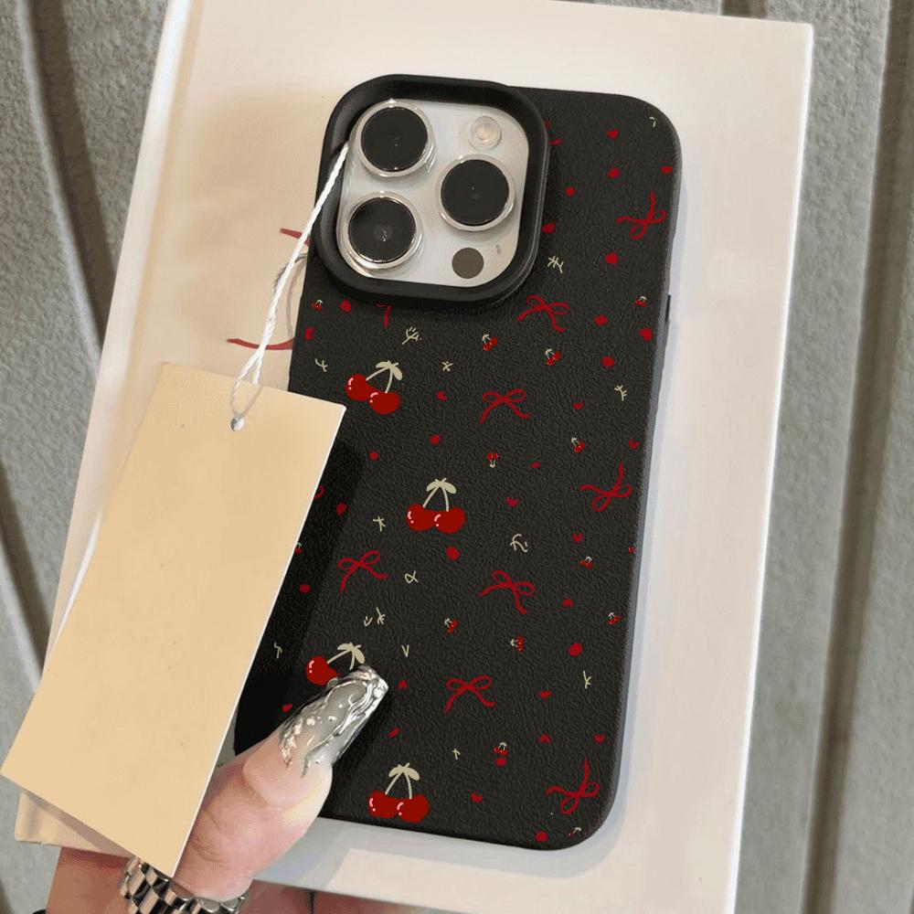 Kirsch Handyhülle Für iPhone 11 Hülle iPhone 13 15 14 12 16 Pro Max 14 15 16 Plus Stoßfestes Weiches Leder Niedliche Herz Schleife Abdeckung For iPhone 15 Plus