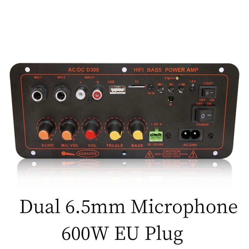 600W/200W AC 220V 12V 24V Bluetooth 5.0 Stereo Audio Verstärker Board D300 Subwoofer Dual Mic Karaoke Verstärker AMP Modul Für 8-12 Zoll Lautsprecher 600W EU Plug