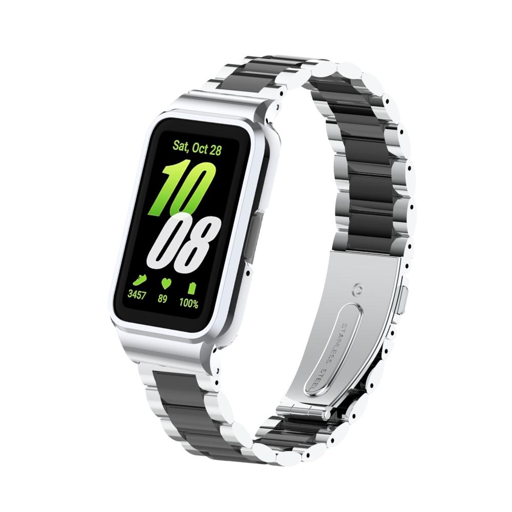Armband + Hülle für Samsung Galaxy Fit 3 SmartWatch Zubehör für Samsung Galaxy Fit 3 Metallarmband Schutzhülle Abdeckung Rahmen For Samsung Galaxy Fit 3 silber/schwarz