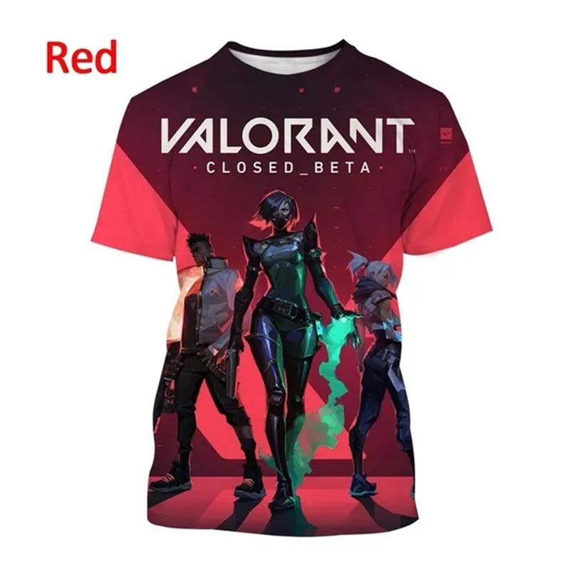 Beliebtes Spiel Valorant Muster Herren 3D-Druck Sommer Lässig Kurzarm T-Shirt 5XL rot