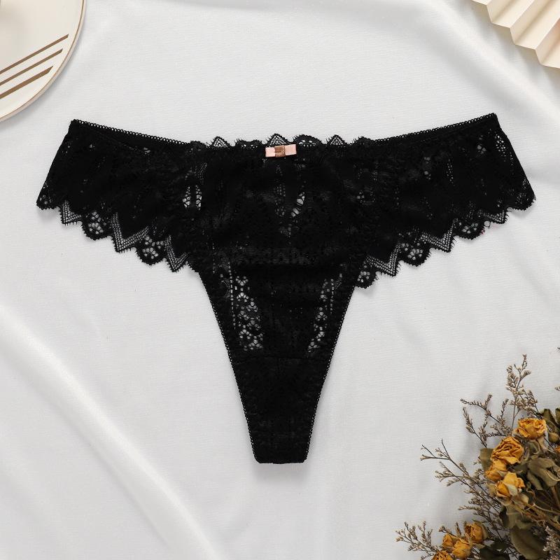 Damen Sexy String Tangas Spitzen Tangas Dessous Dessous Frau T-Rücken Weiche T-Höschen Designed Tangas Mujer L schwarz