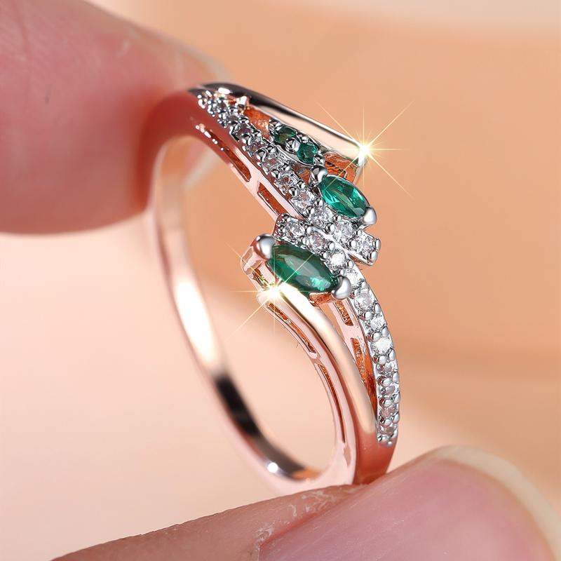 Elegante Silber Farbe Grün Weiß Zirkon Ringe für Frauen Luxus Rose Gold Farbe Mode-Ring Schmuck Zubehör 9 grün/rose gold