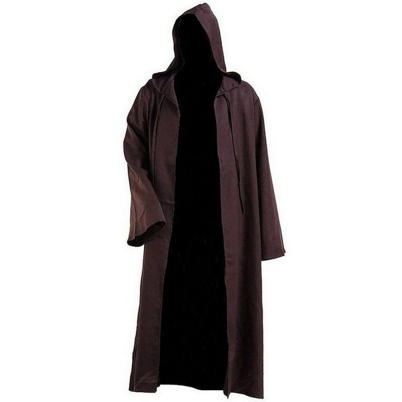 Herren Erwachsene Halloween Kostüm Kapuzenumhang Cape Jedi Cosplay Robe Bekleidung S kaffeebraun
