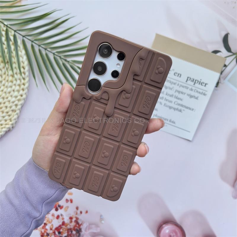 Für Samsung Galaxy S25 Ultra S24 S23 Ultra Plus FE Niedliche 3D Cartoon Schmelzende Schokolade Mickey Handyhülle Lustige Weiche Silikonhülle Galaxy S24 Ultra braun