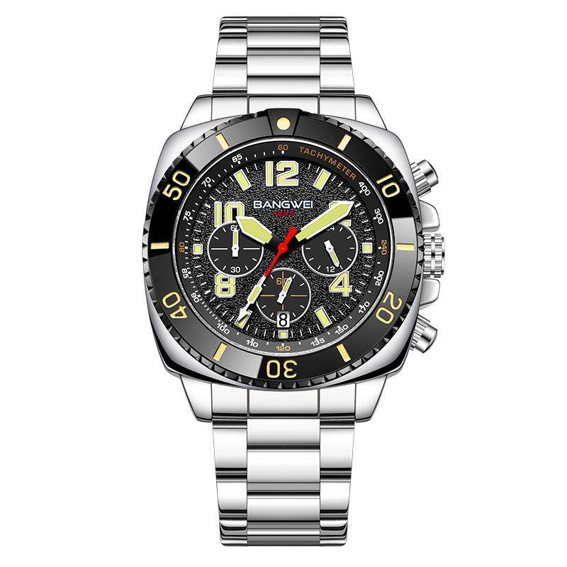 BANGWEI 2025 Mode Herrenuhren Wasserdicht Leuchtend Chronograph Sport Herren Quarz Uhr gelb/schwarz