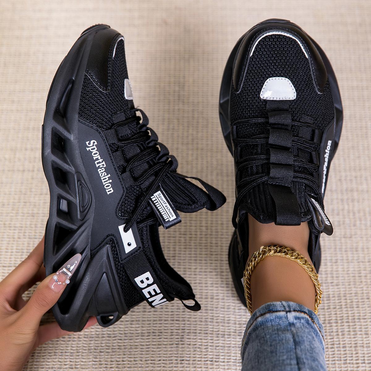 Neue Damen-Laufschuhe, atmungsaktive Mesh-Laufschuhe, lässige Sportschuhe, stoßdämpfende Schuhe mit weicher Sohle 42 schwarz