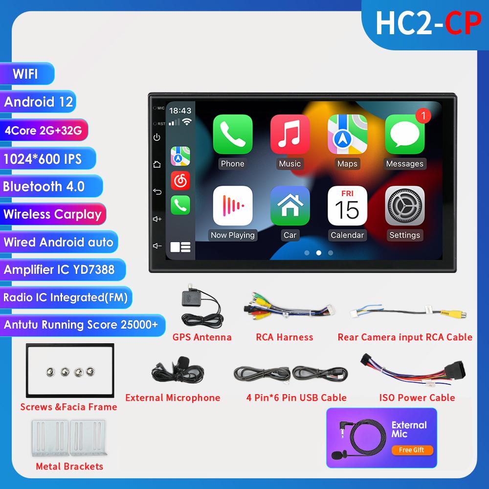 Autoradio Hizpo 2 GB + 32 GB Carplay 7 Zoll 2 Din Android Universal Auto Multimedia Player Stereo 2Din Video Autoradio Head Unit Stereo Navigation GPS WiFi 2GB+32GB Carplay