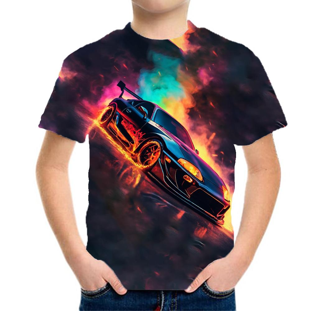 Jungenkleidung Racing Graphic Kinder T-Shirt Kurzarm Kinderkleidung 3D Mode Kleidung Junge Kinder Sommerkleidung 160