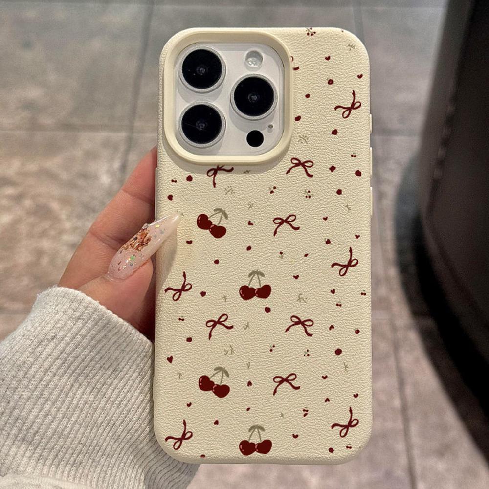 Kirsch Handyhülle Für iPhone 11 Hülle iPhone 13 15 14 12 16 Pro Max 14 15 16 Plus Stoßfestes Weiches Leder Niedliche Herz Schleife Abdeckung For iPhone 14 Plus
