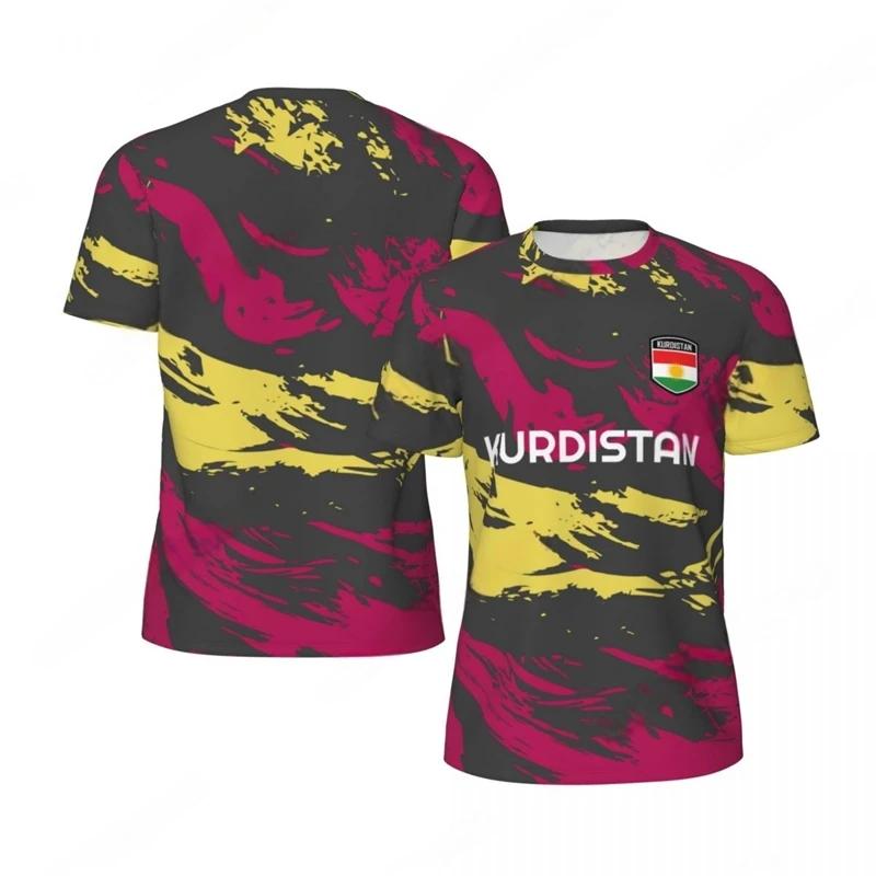 Modische Kurdistan Flagge Grafik Fußball T-Shirts für Männer Trend 3D Nationales Emblem Gedruckte Sport T-Shirts Locker Atmungsaktive T-Shirts 5XL