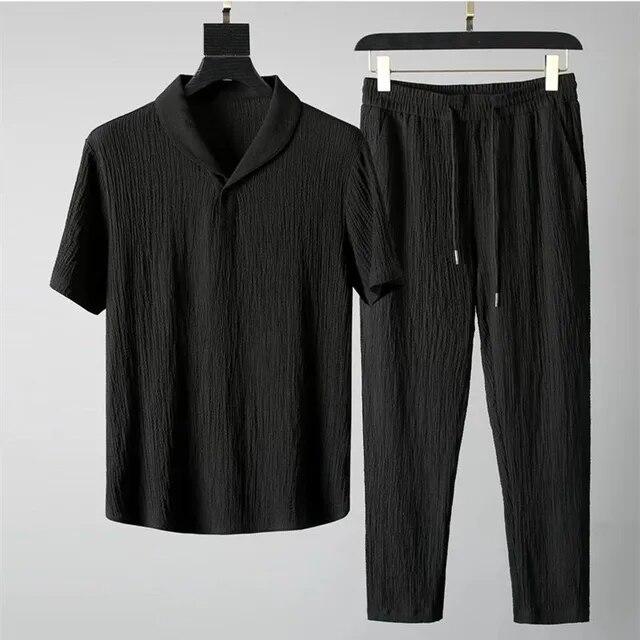 (Hemd+Hose) Sommer Ankunft Männer Mode Klassische Hemd Männer Business Casual Hemden Männer Ein Satz von Kleidung Größe M-4XL XXXL schwarz