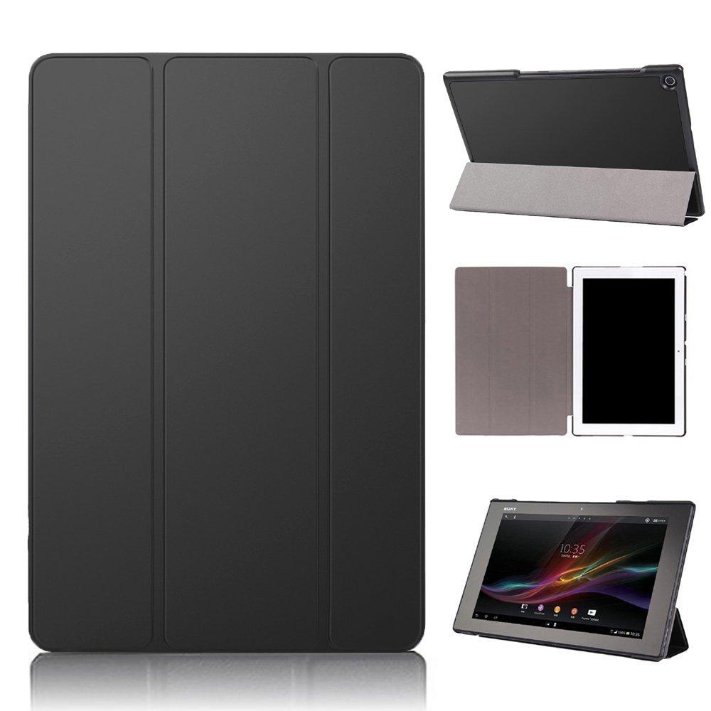PauTion Schutzhülle für Sony Xperia Z2 Tablet, Xperia Z2 Tablet-Abdeckung, Ständer, Smart Cover, kratzfestes PU-Leder, Xperia Z2, dreifach faltbar (Sony Tablet, schwarz) schwarz
