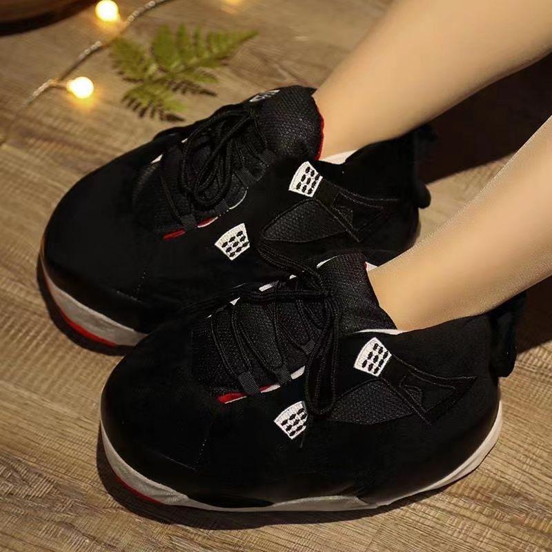 Sneaker Hausschuhe Plüsch Hausschuhe Damen Hausschuhe Herren Lustige Hausschuhe 35-44 Kinder Erwachsene Winter Warm Indoor Plüsch Hausschuhe 35-44 schwarz