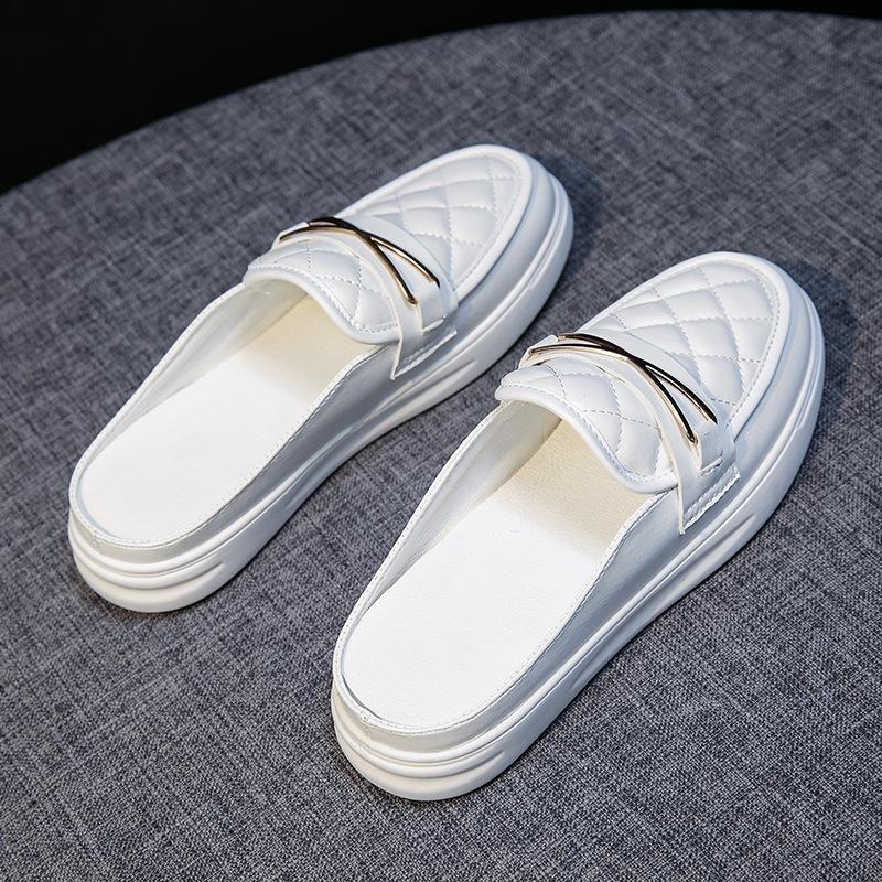 Geschlossene Zehen-Halbschuhe für Damen, neue Sommer-Outdoor-Bekleidung, modische Sommer-Sandalen ohne Absatz, weiße Schuhe 40 weiß