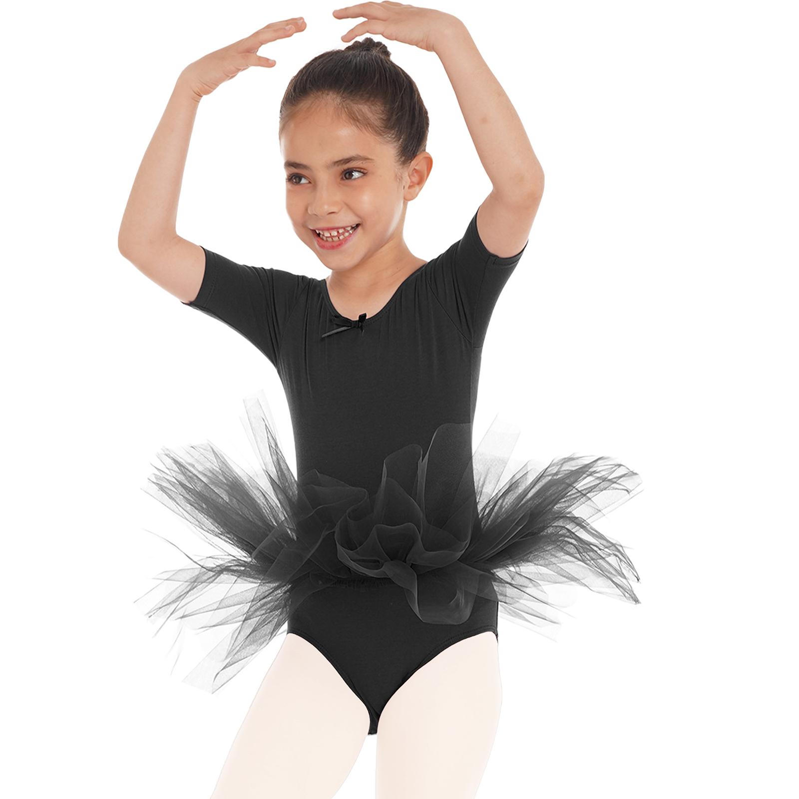 Ballett Kleid Kinder Halbarm Baumwolle Tanz Ballett Tutu Kleid Trikot Mädchen Gymnastik Dancewear Ballerina Party Kostüme 8-10 Years schwarz