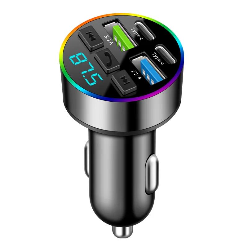 66W Schnellladung Bluetooth 5.0 FM-Transmitter 4 Anschlüsse (Doppel-USB+Typ-C) RGB Umgebungslicht Freisprech-Auto-MP3-Player CHINA blaue wasserfarbe