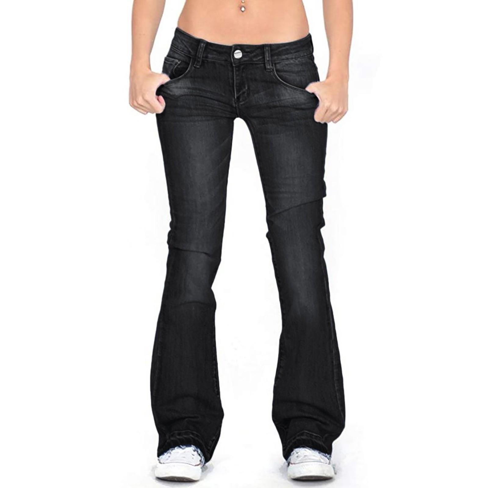 Damenjeans, Skinny Flare-Hose, Damenhose, lange, einfarbige Jeans XS schwarz