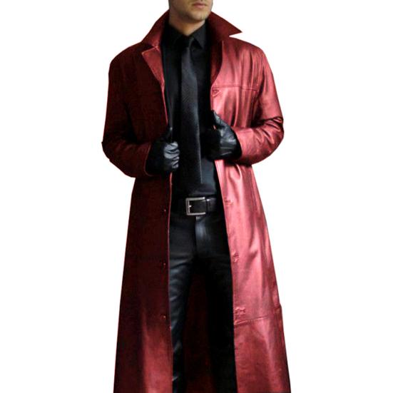 God Temperament Solid Color Trench Style Herrenmode Schlanke lange Lederjacke Domineering Gambling Coat Plus Size XL rot
