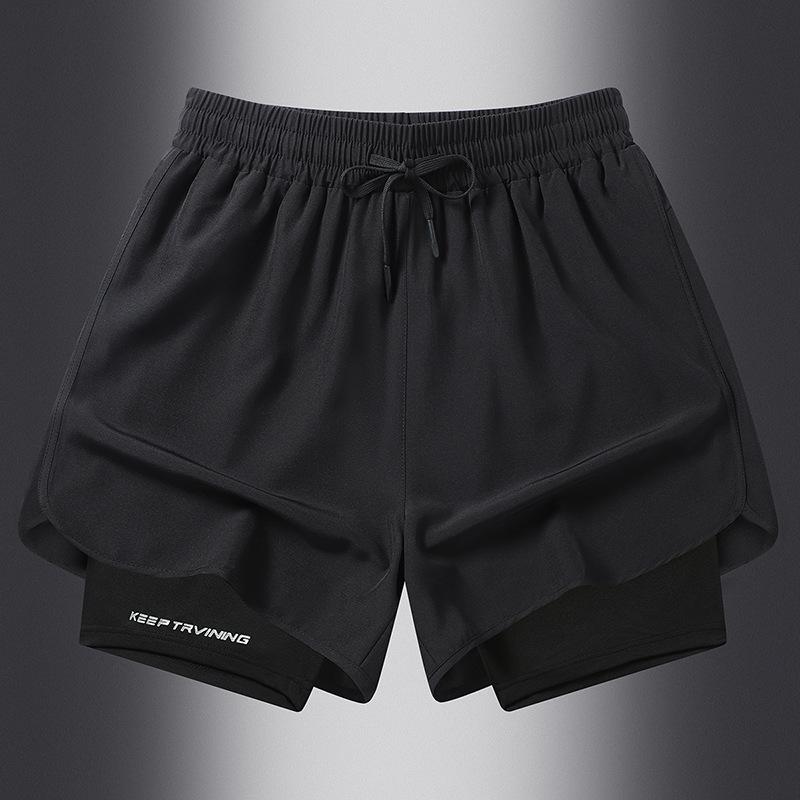 Sport-Shorts für den Sommer, blendfreie, doppellagige Sport-Shorts für Männer und Frauen, zum Laufen im Freien, Fitness-Hose 5XL schwarz