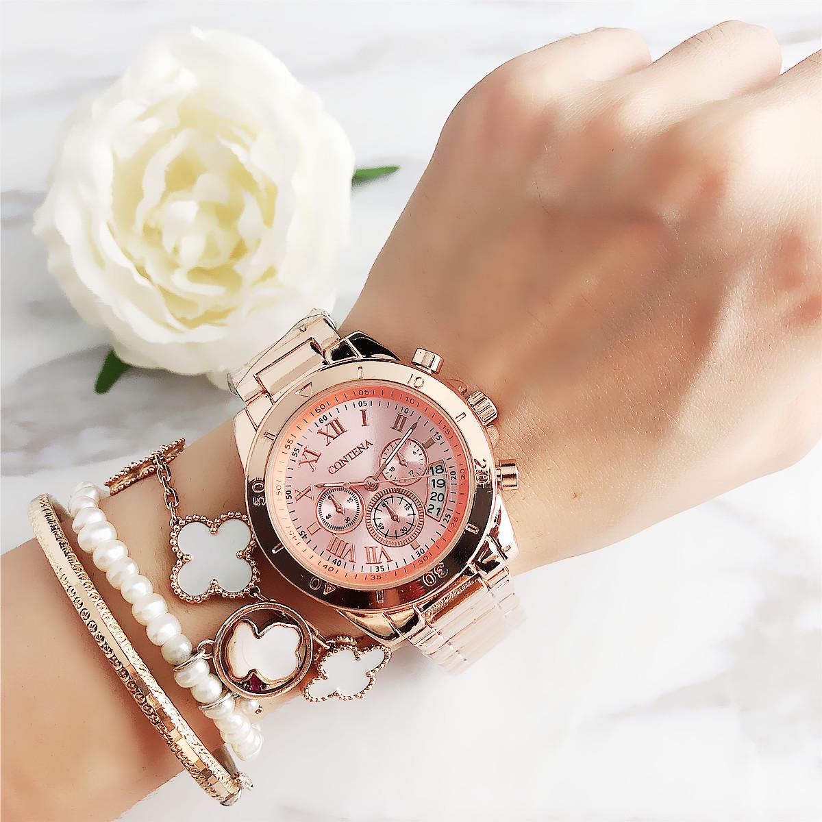 1PC Luxus Damenuhren, modische und kreative Stahlarmbänder, Damenuhren, Damen-Quarzuhren rose gold
