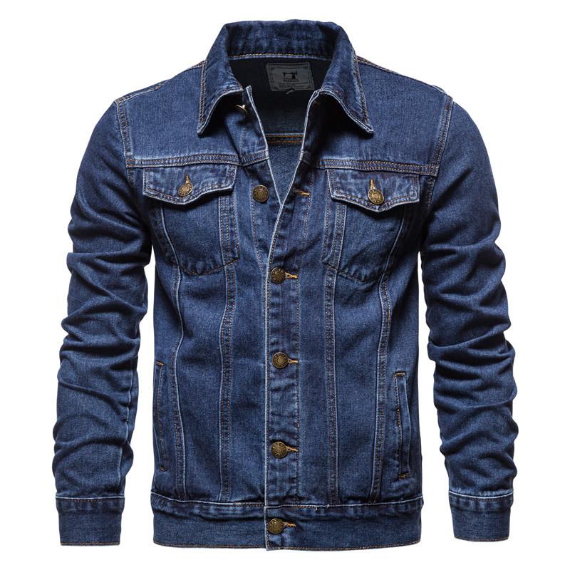 2023 neue Frühling Herbst Einfache Neue Männer Denim Jacken Lässige Mode Schlank Passt Jean Denim Jacke Patchwork Zipper Herren Kleidung XL navy blau