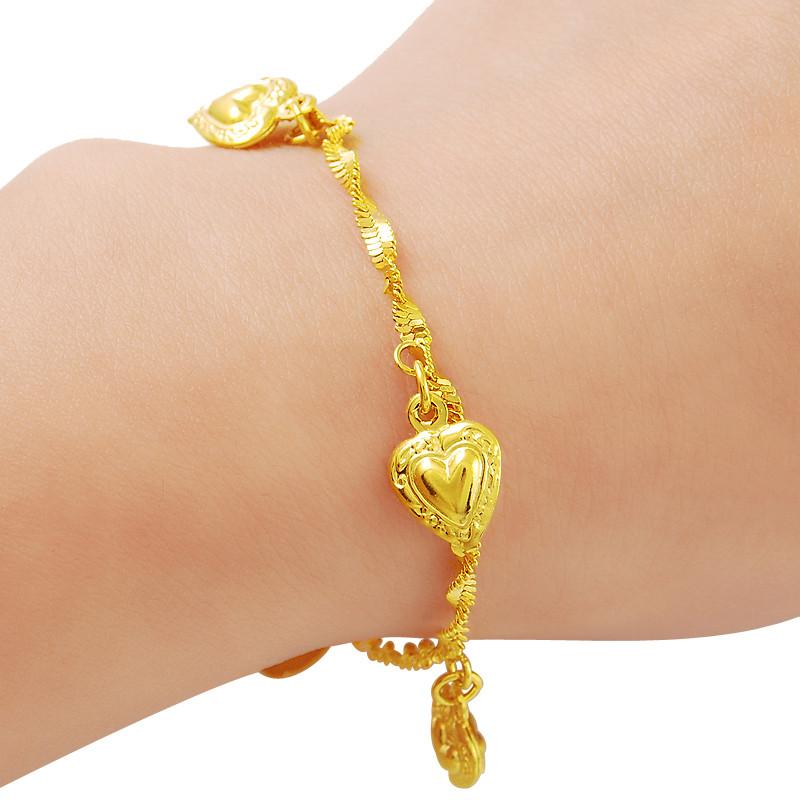 Mode Wasser Welligkeit 24k Gold Armband Überzug Gold Hängende Herzförmige Armband Schmuck Geschenk Für Frau beige