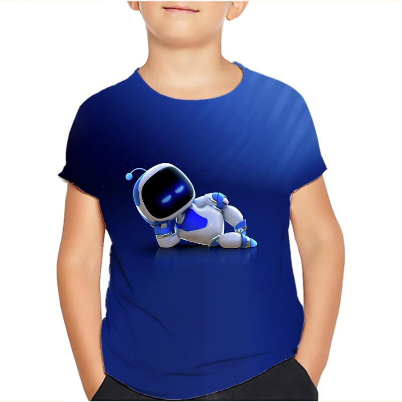 Spiel Astro Bot 3D gedruckt Kinder T-Shirt Kinder Kleidung Harajuku Cartoon Tees Casual Spaß Top Kleidung Mädchen Jungen T-Shirt 2024 120 weiß