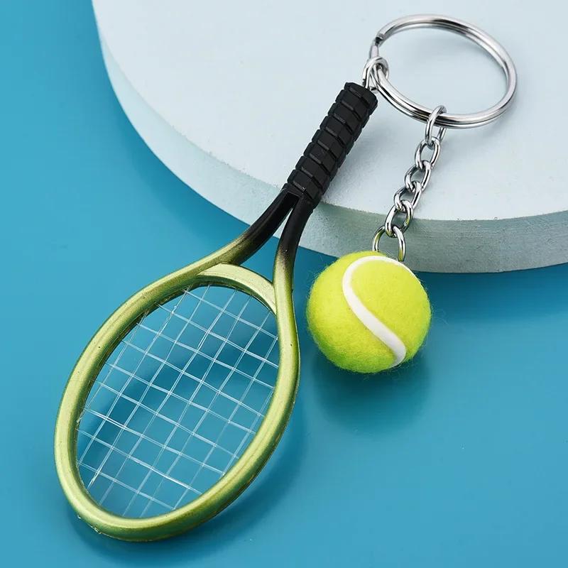 1 stücke Simulation Mini Tennis Schläger Ball Keychain Anhänger Tragbare Tennis Geformt Tasche Schlüssel Ring Zubehör Geschenk grün