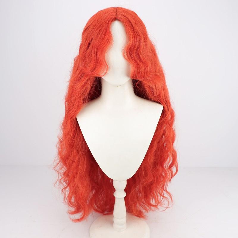 Spiel Malenia Cosplay-Perücke, 100 cm lang, orange-rot, lockig, hitzebeständig, Kunsthaar, Halloween, Anime-Perücken + Perückenkappe One Size