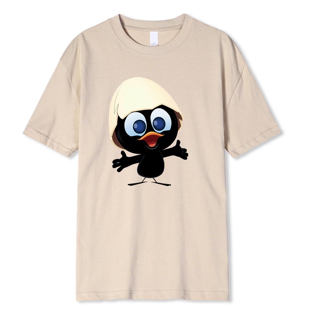 Baumwolle Sonnenlicht T-Shirt Große Größe Männer Calimero Cartoon-Muster Männer T-Shirt Gemalt Lustiges T-Shirt Männer T-Shirt XL beige