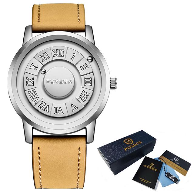 LIGE Neue kreative Uhr, personalisierte Mode, magnetische Kugel, Quarzuhr, bequemes Leder, wasserdicht, lässige Sportuhr, Herrenuhr braun/silber