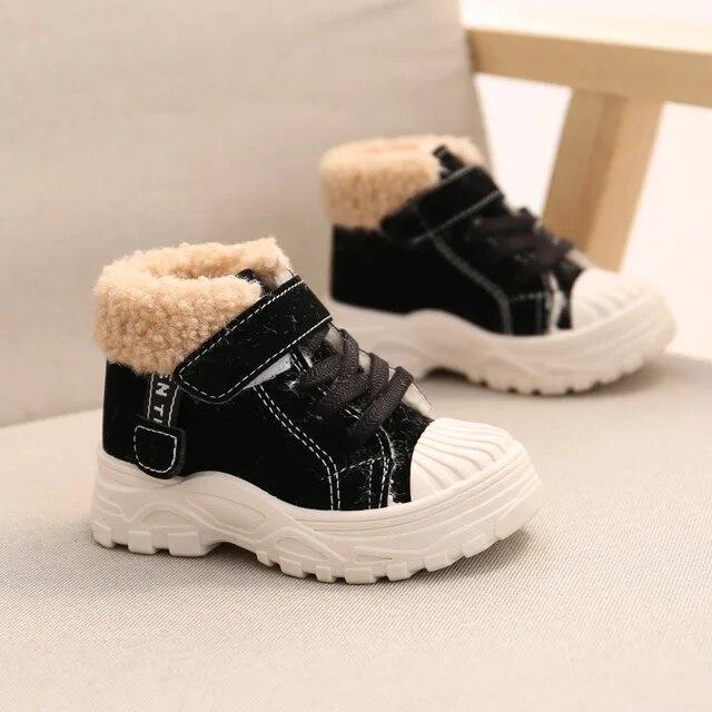 2023 kinder Warme Stiefel Winter Jungen Plus Verdicken Samt Baumwolle Schuhe Mädchen Wasserdichte Kurze Stiefel Baby Baumwolle Stiefel 22 schwarz