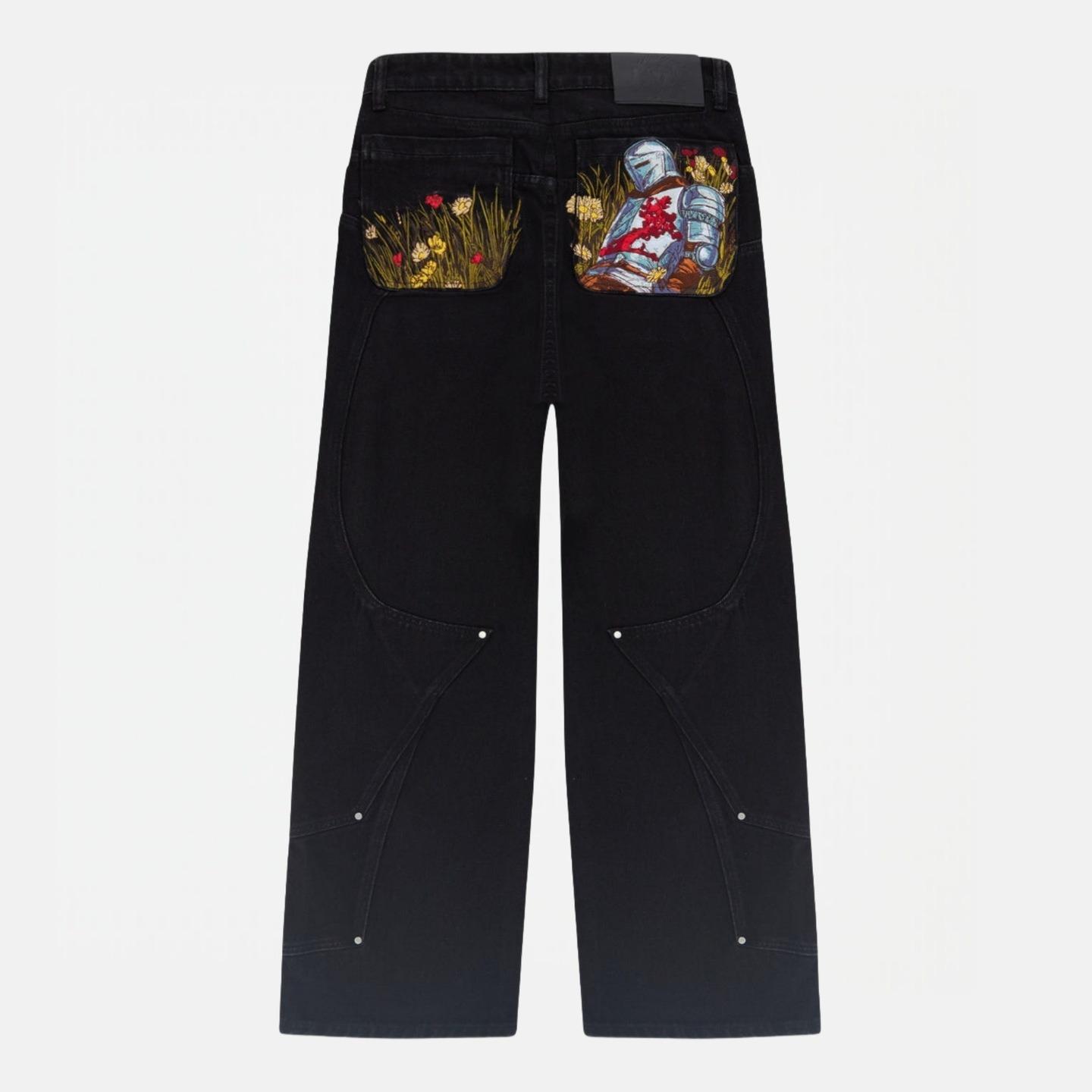 Unisex Herren Damen Hip Hop Gefallener Ritter Baggy Jeans Y2k Vintage Streetwear Harajuku Tasche Gerade Cargohosen Denim Hosen M schwarz