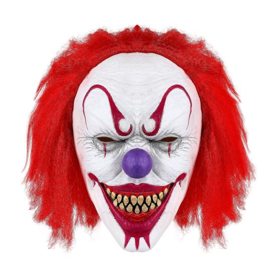 Gruselige Halloween-Clown-Maske mit roten Haaren Ganzkopf Erwachsene Böser Joker Latexmaske für Halloween-Party Cosplay Maskerade Kostüm rot