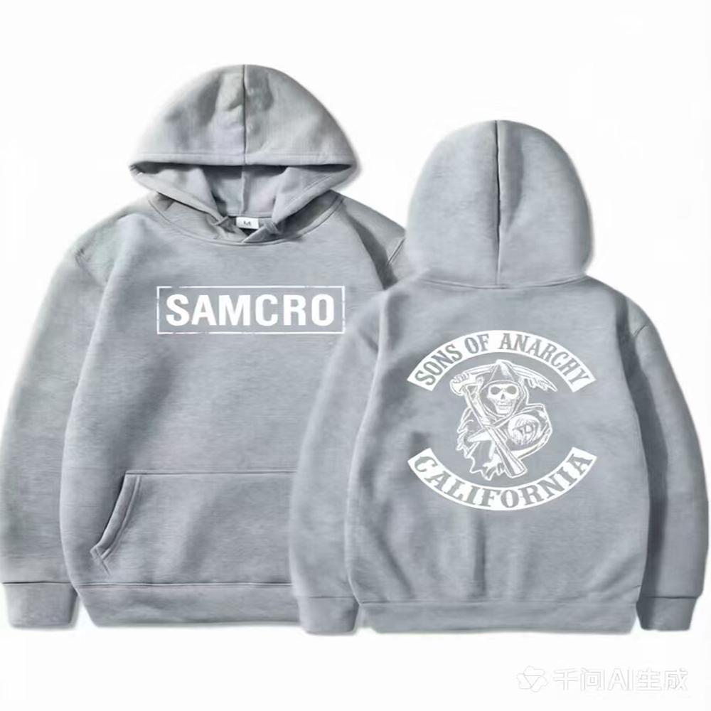 Sons of Anarchy SAMCRO Doppelseitiger Druck Streetwear Männer Frauen Harajuku Marke Design Hoodie Herren Übergroße Pullover Sweatshirt XXXL weiß/licht grau